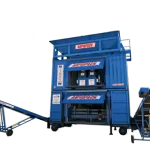 Rapidpack containerized mobile bagging machine (MC Series) housed within a 20-ft ISO container, featuring bagging lines, conveyor and weighing modules, located in an industrial setting.